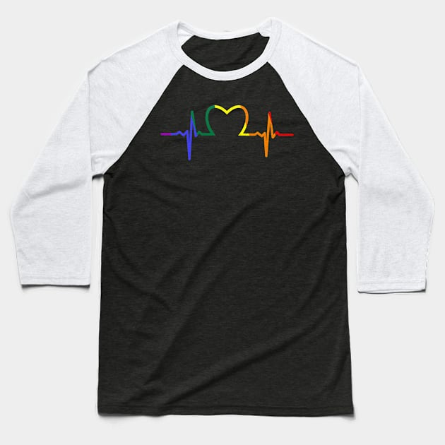 LGBT Supporter Shirt | Gay Pride Heartbeat Gift Baseball T-Shirt by Gawkclothing